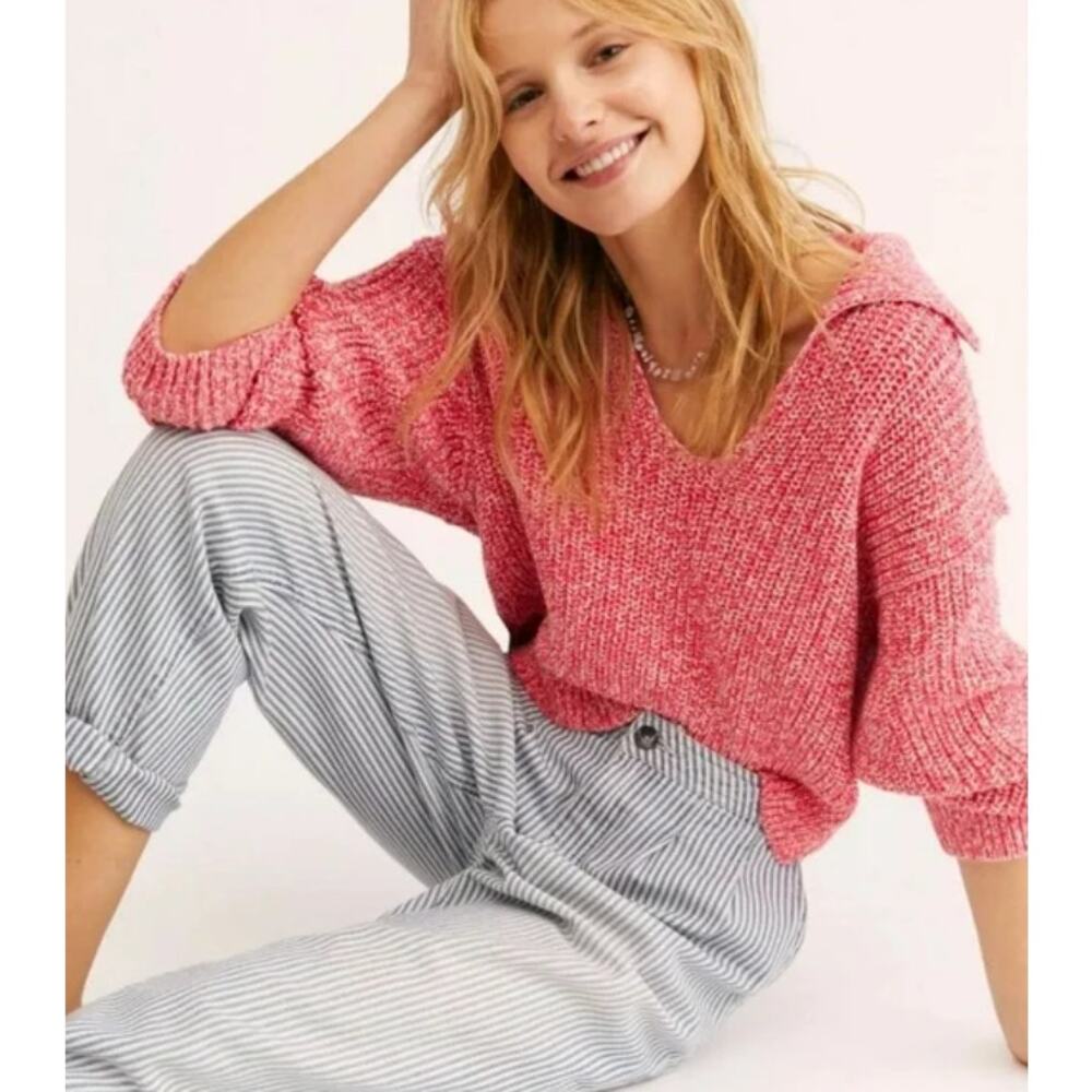 Free People Cable Knit Cropped V Neck Sweater - Medium